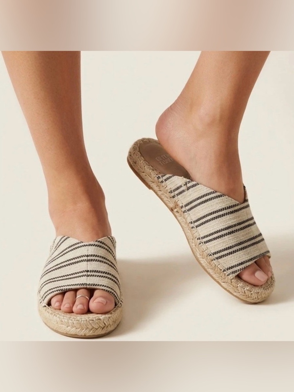 Eileen Fisher Milly Striped Canvas Espadrille Slide Sandals Size 7